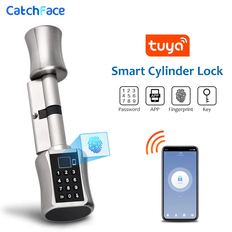 Smart  Cylinder Door Lock with Fingerprint Bluetooth Tuya APP Digital Code Keyless Lock for European Cylinder