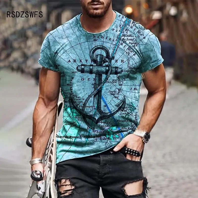 Anchor 3D Printed T Shirt Men Summer Beach Casual Short Sleeve Trendy Sports Style Male Tees Handsome Gentleman T Shirts Clothes