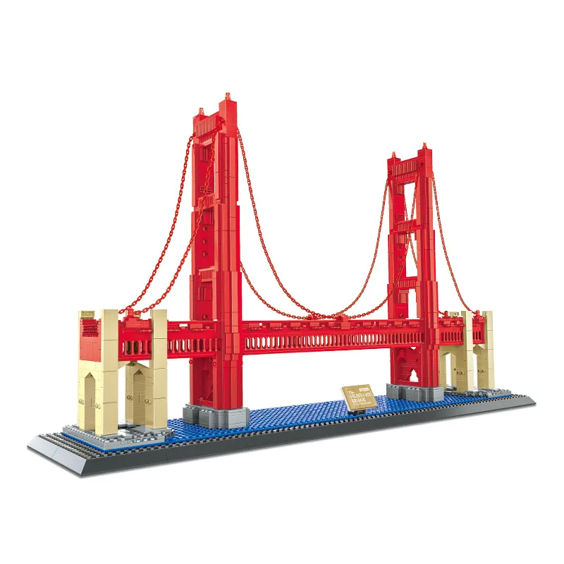 Architecture Model Brick World Famous Building San Francisco Golden Gate Bridge Educational Building Block Birthday Toy