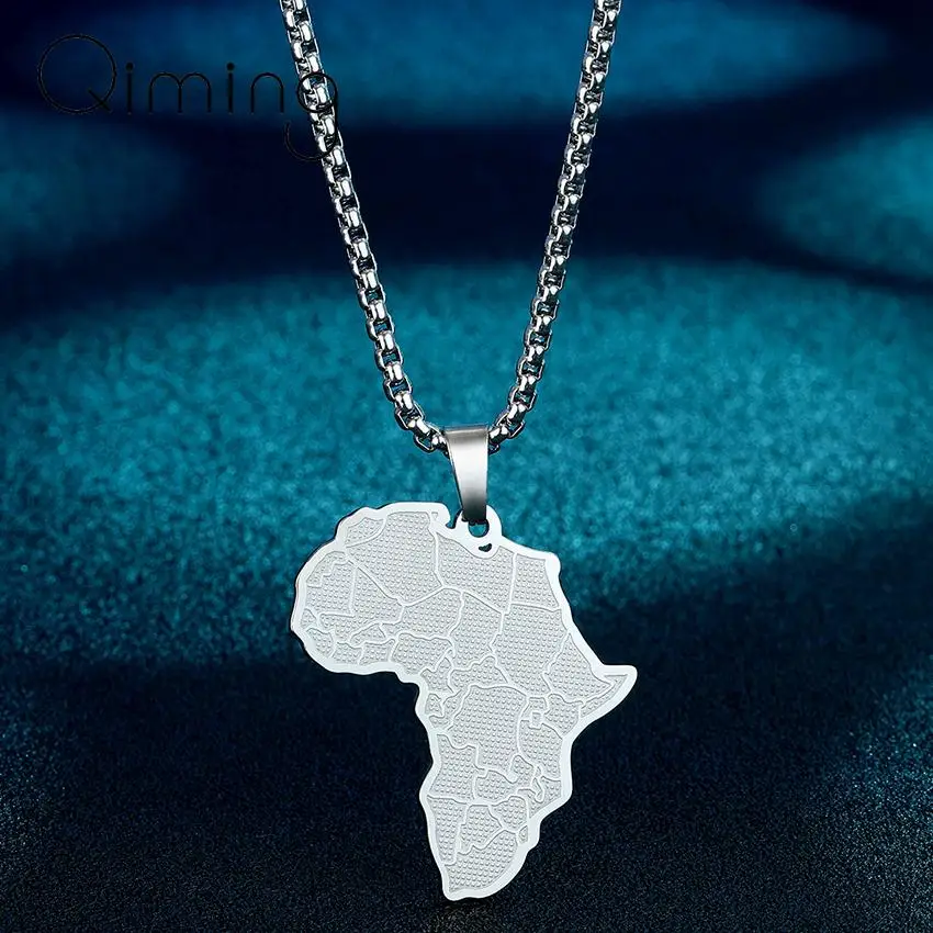 Trendy Africa Map African Country Pendant Necklace Stainless Steel Jewelry Women Men Retro Vintage Necklace