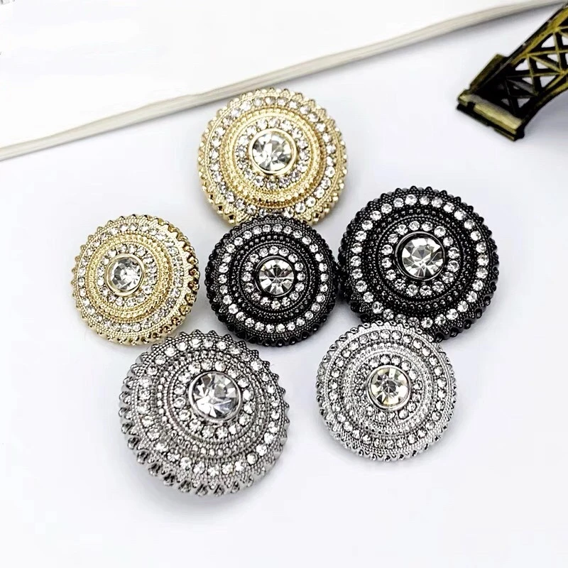 10pcs/lot Fashion Clothing Buttons with Rhinestone Women\'s Jacket Decoration Accessories Black&Golden&Silver Metal Shank Buttons