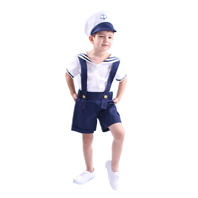 Nouveaux uniformes mignons de marin de la marine pour enfants, Costumes de Cosplay, Costumes de spectacle de carnaval d'halloween pour garçons et filles avec casquette