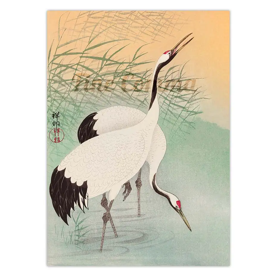 Japanese Wall Art Poster Two Cranes Ohara Koson Japan Woodblock Canvas Print Bird Animal Vintage Painting Home Decoration Gift