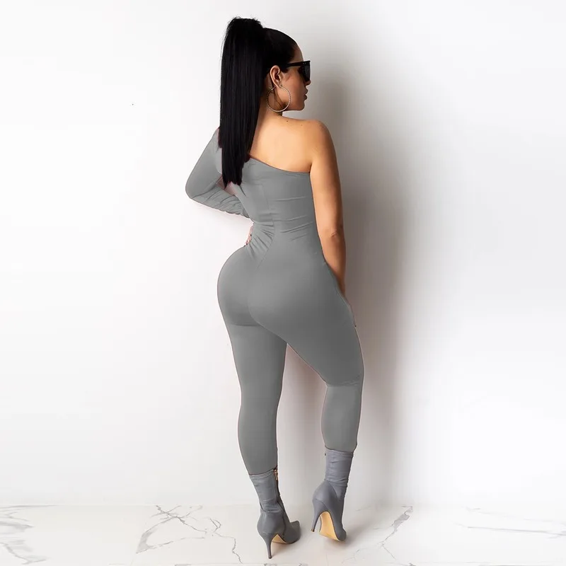 2021 Fitness One Shoulder Rompers Women Jumpsuit Autumn Bodycon Playsuits for Female Long Sleeve One Piece Overalls Tracksuits