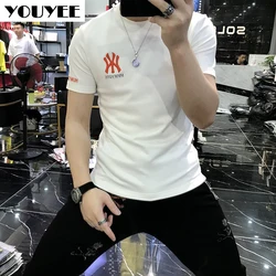 Male T-shirt Fashion Brand Alphabet Embroidery  Summer New High Quality Thickened White Short Sleeve Slim M-4XL Man's Clothing