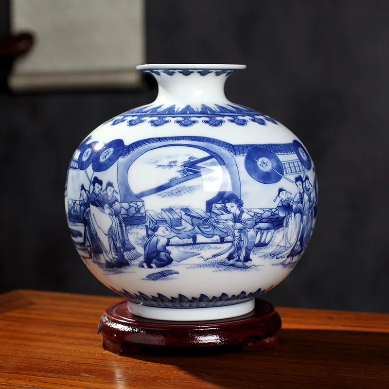Jingdezhen-中国風の仕上げのセラミック花瓶,ガラス仕上げの洗面台,青