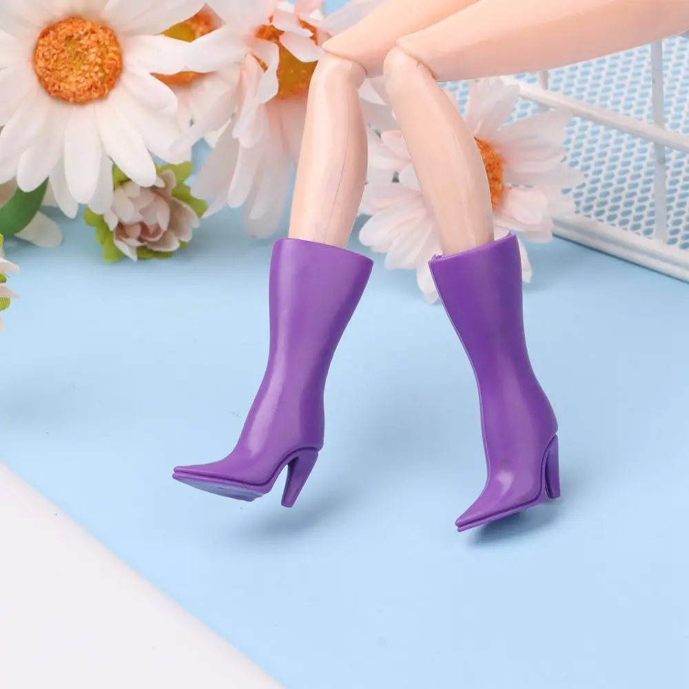 1 Pair Winter Fashion Casual High Heel Shoes Boots for 30cm Doll Clothes Dress Purple Pink Lot Styles Rack Accessories Toys