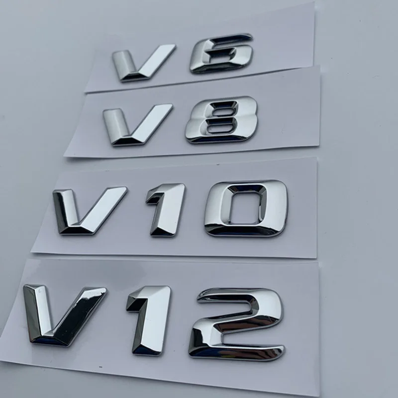 

V6 V8 V10 V12 Letter Number Chrome Emblem Logo for C200 E300 Car Styling Fender Discharging Capacity Mark Sticker