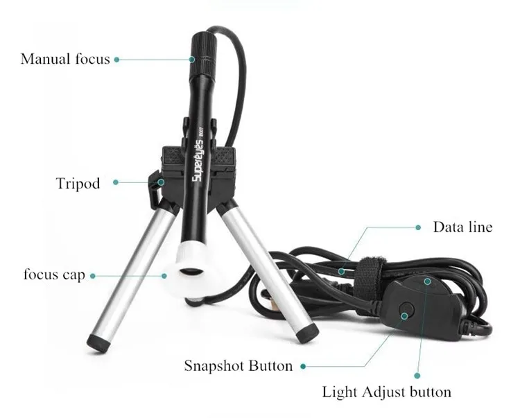 Supereyes B007 1-500X  2MP 1200P USB Microscope  Video Digital Handheld Endoscope Magnifier with Microscope Adjustable Stand