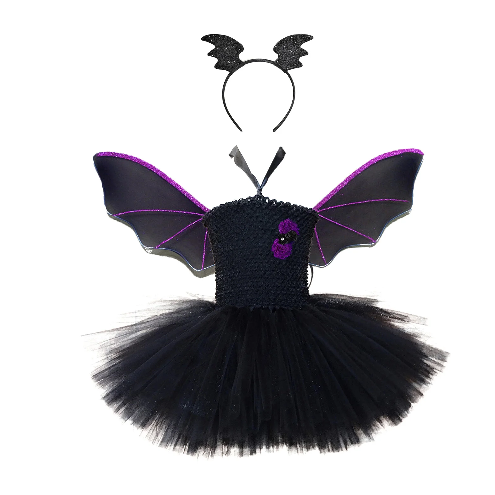 

Girls Black Bat Vampire Princess Tutu Dress Halloween Carnival Party Fancy Cosplay Stage Performance Kids Witch Costume 2-10Y