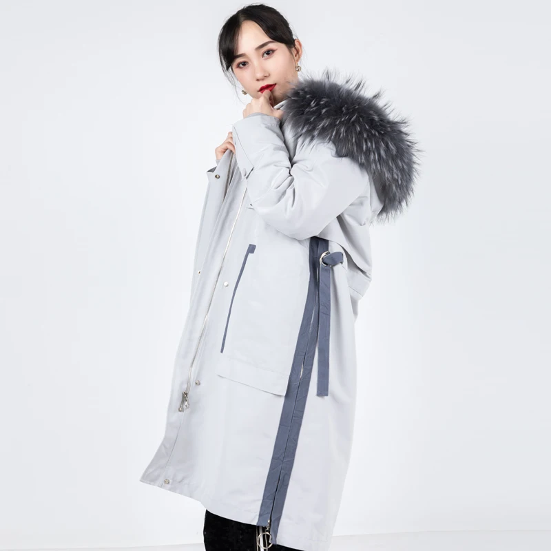 

Real Winter Jacket Natural Rabbit Liner Parka Women Clothes 2020 Raccoon Fur Collar Long Coat 80525G708 YY562