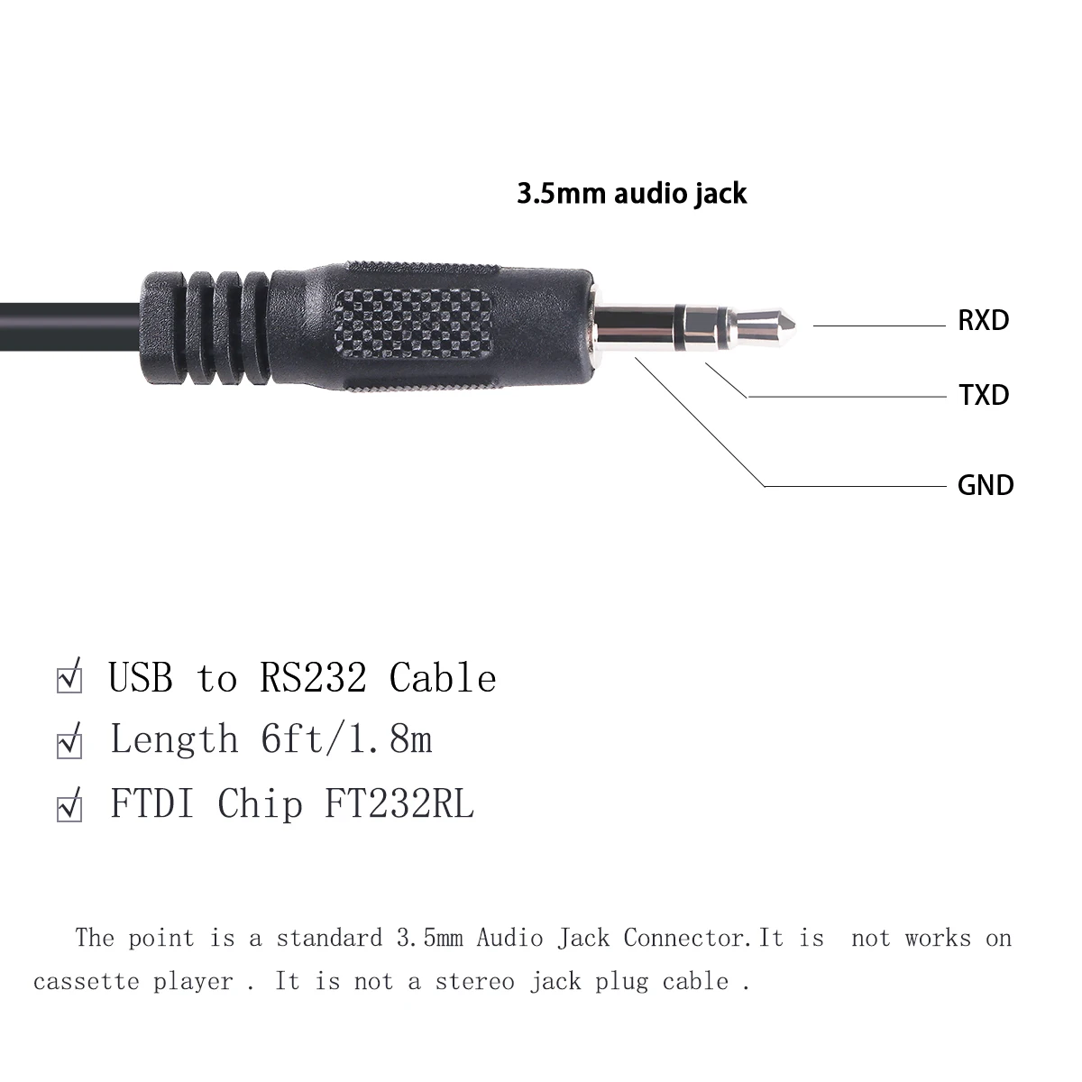 Ftdi Usb Naar RS232 3Pole 3.5Mm Stereo Audio Jack Seriële Adapter Kabel