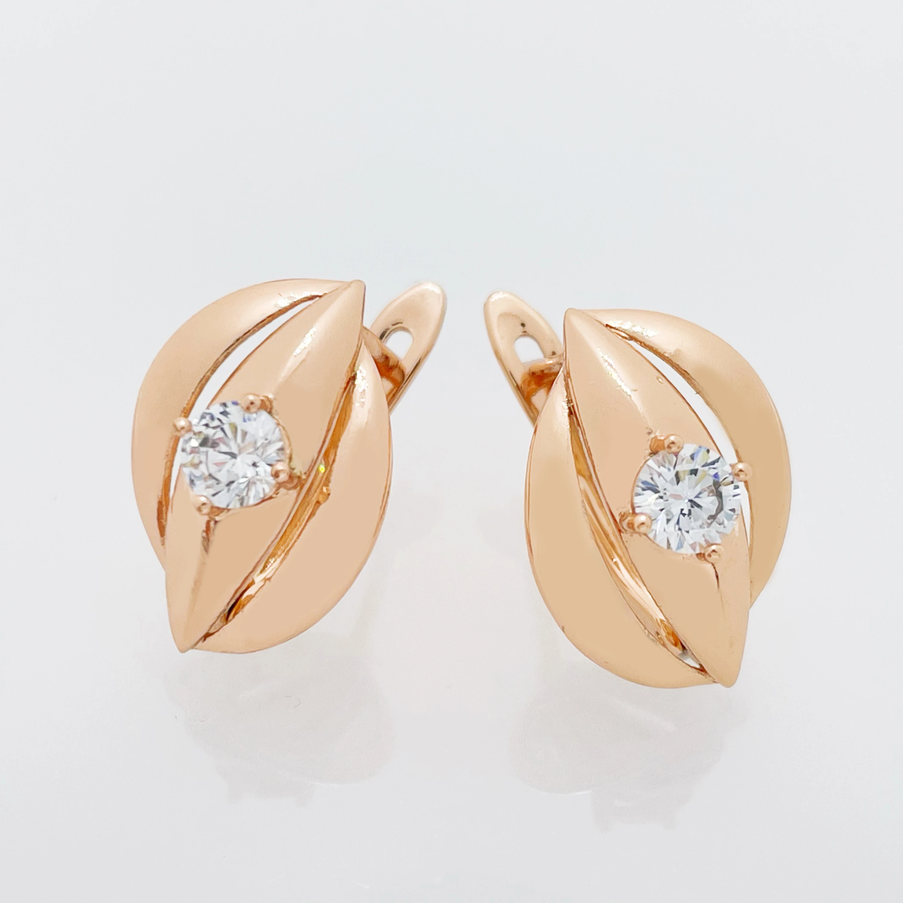 2021 New Leaf Shape Natural Zircon Women Earrings 585 Rose Gold Color Office Style Top Fashion Jewelry