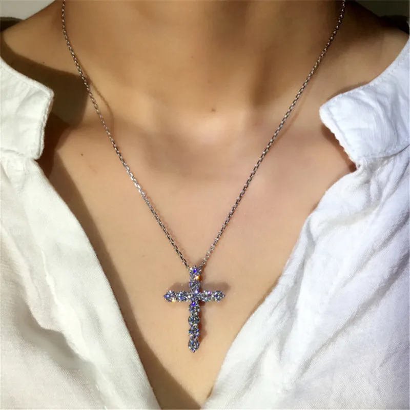 2020 Fine Lab Diamond cz Cross Pendant Real 925 Sterling Silver Party Wedding Pendants Necklace For Women men moissanite Jewelry