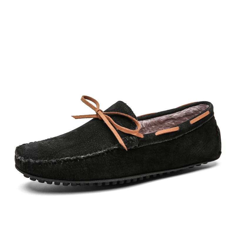 Large Plush Size 38-49 Plush Penny Loafers Men Casual Shoes Winter Suede Leather Fur Moccasins Slip on Flats Mens Driving Shoes