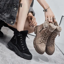 XMWRLW 2021 Women's Ankle Boots Genuine Leather Snow Boot For Women Winter Shoes Warm Plush Ankle Boots Winter Shoes Woman Boot