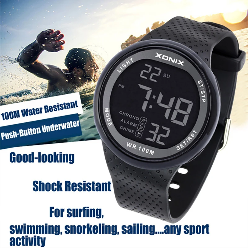 Nouveau! Montre de natation de plongée professionnelle pour hommes, montres de sport numériques étanches à 100m, montre-bracelet multifonction à LED