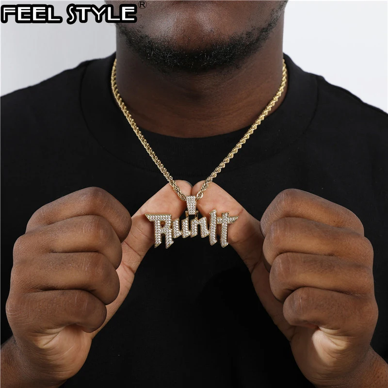 Hip Hop Run It Charm Bling Cubic Zirconia Stones Necklaces & Pendants For Men Rapper Jewelry With Solid Back