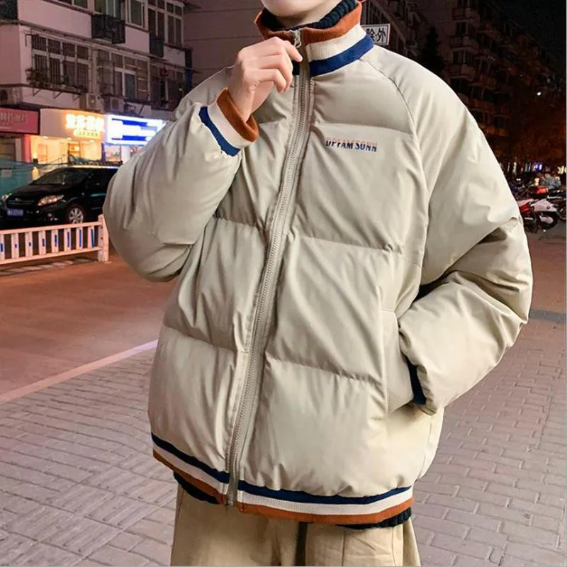 Hot New Korean Loose Men Winter Warm Bubble Jackets Parkas Solid Color Man Casual Outwear Coats Harajuku Male Parkas Clothing