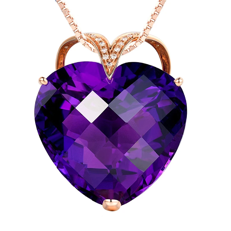 Fashion Women Necklace 925 Silver Jewelry Heart Shaped Amethyst Zircon Gemstones Pendant for Wedding Party Ornaments Rose Gold