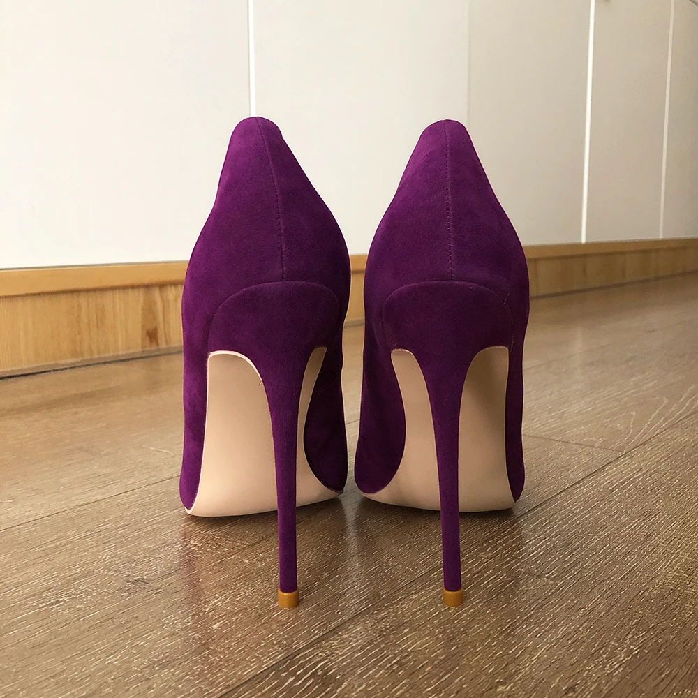 Veowalk Deep Purple Women Flock Fabric Pointed Toe Elegant Stiletto Pumps Classic High Heel Shoes 8cm 10cm 12cm Color Customize