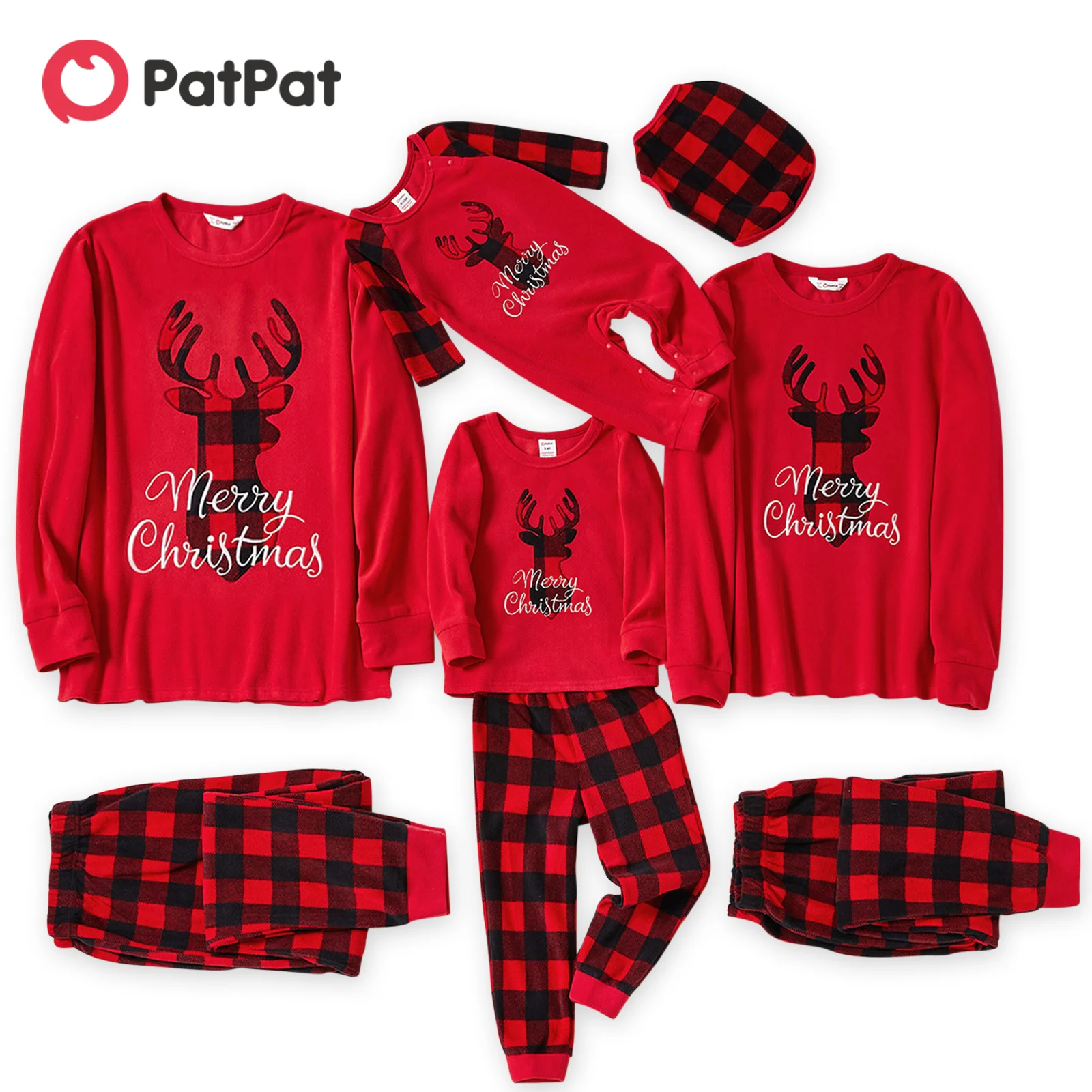 

PatPat Christmas Deer and Letter Embroidered Red Family Matching Long-sleeve Polar Fleece Pajamas Sets (Flame Resistant)