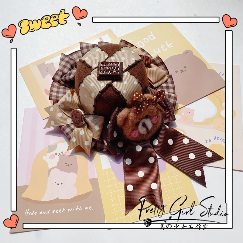 Chocolate Brown Sweet Lolita KC Headband Side Clip Band Bear Tiramisu Wine Heart Cocoa Hairpin Top Hat Cosplay Hair Accessories