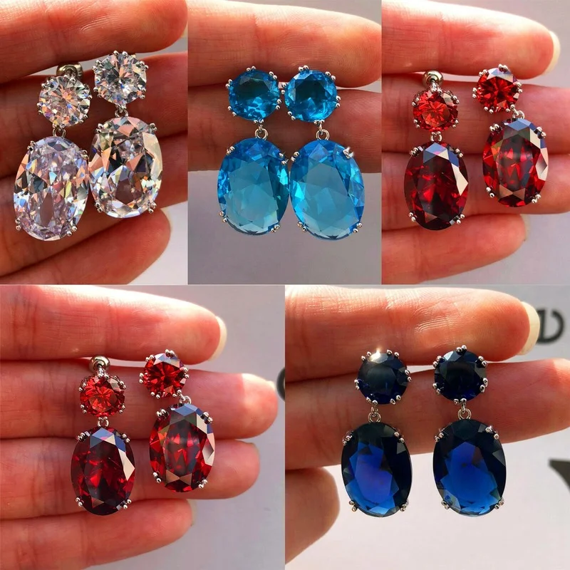 Big Zircon Earrings Luxury Crystal Cubic Zircon Stud Earrings Wedding Jewelry Big Pink Stone Bohemia Earrings for Women Girl\'s