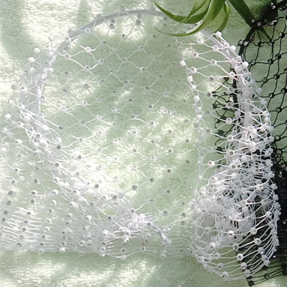 Elegant Pearl White Veil Cover Face Headband Hair Accessorie for Women Crystal Bridal Face Net Mask Birdcage Veils Hair Jewelry