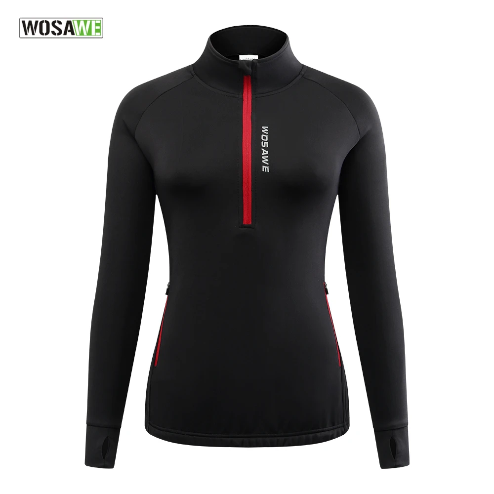 New WOSAWE Women's Cycling Jacket Autumn Warmed Up Ladies Riding Outdoor Sports Fleece Half Zip Windproof Top Biker Long Jersey