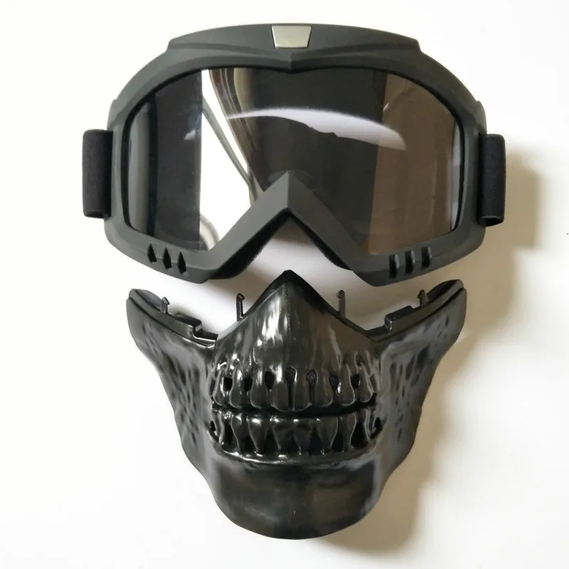 With Warning Light Detachable Motorcycle Goggles Mask Skull Moto face mask Wind proof Motocross goggles Racing helmet Protective