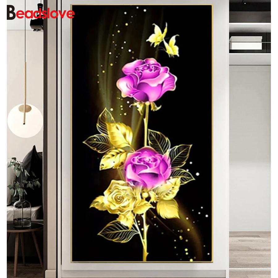 

2021 Gift,5D DIY Diamond Painting Purple Red Rose Full Drill Square Round Diamonds Embroidery Flower Entrance Wall art S74