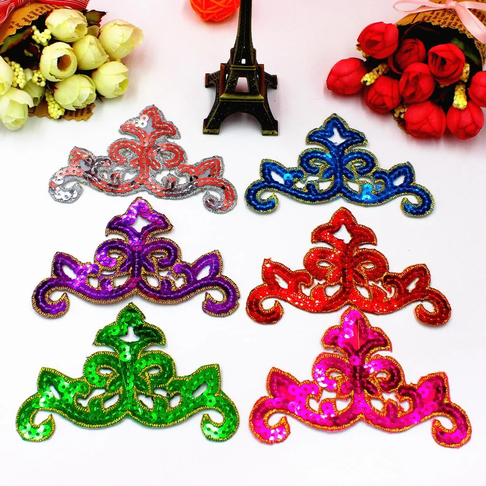 5 sztuk cekinowe aplikacje złote naszywki do haftu żelazko na ubrania Cosplay Diy wykończenia kostiumów 9,5 * 5,5 CM