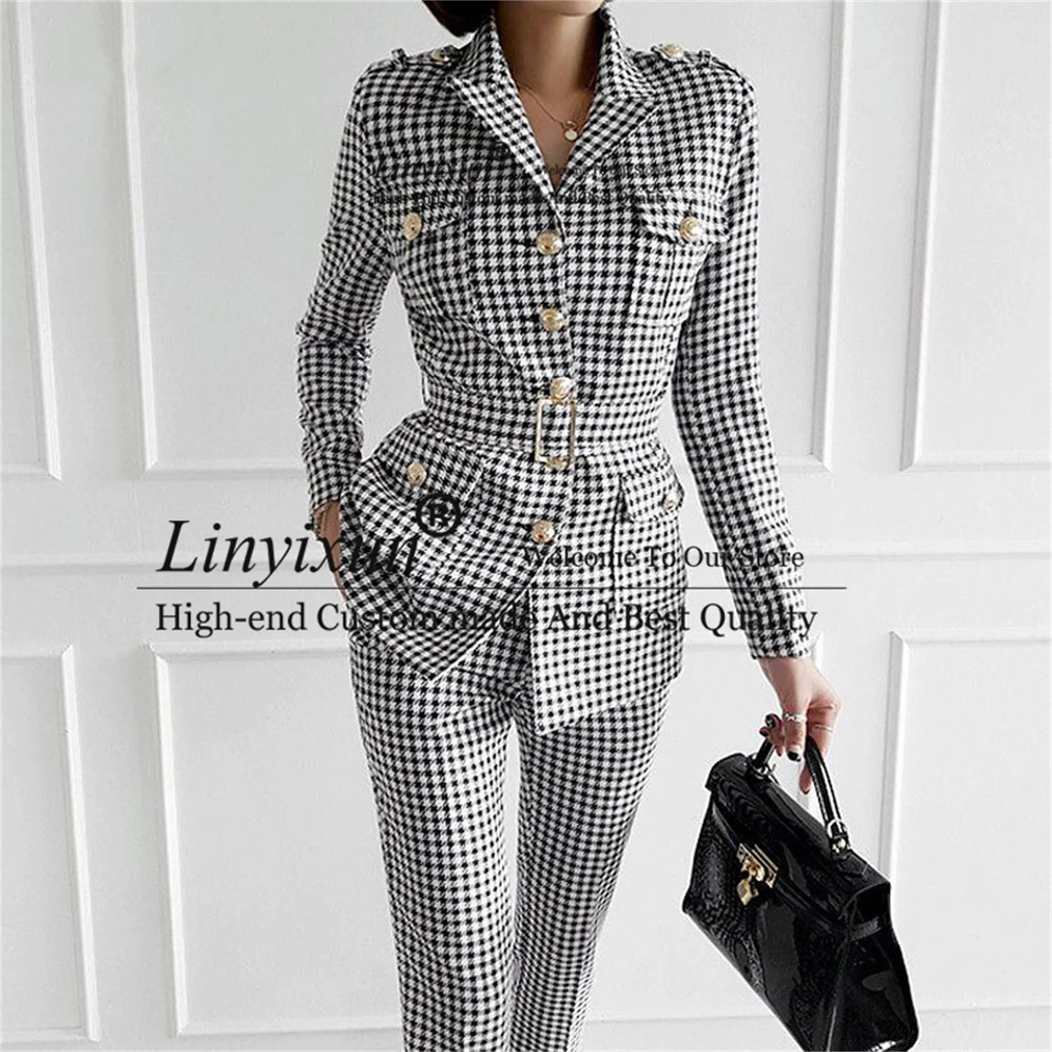 Moda Vintage Plaid vestito delle donne dell\'ufficio delle signore 2 pezzi Set giacca pantaloni vestito Slim Fit donne Wedding Blazer костюм женский