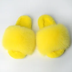 Womens Fox Fur Slippers, Luxury Fluffy Fur Slippers Ladies Indoor Warm Furry Thongs Women Amazing Plush Warm Fur Slides