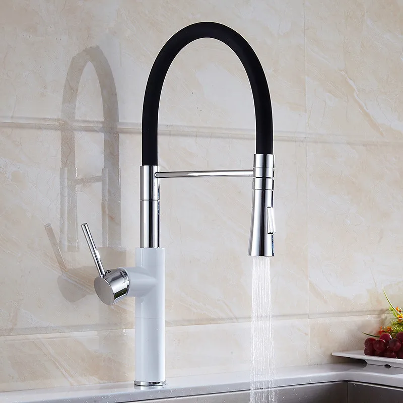 Kitchen sink Faucet white Chrome brass Spring pull down Sink Mixer Tap rotation kitchen mixer taps Kitchen Tap