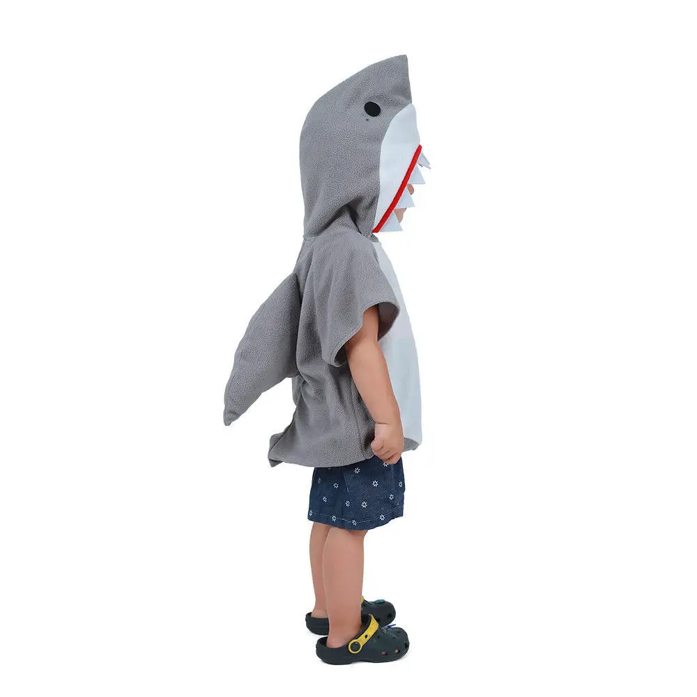 Eraspooky 1-6T Grau Shark Cosplay Hoodie Halloween Kostüm Für Kinder Kleinkind Weihnachten Phantasie Kleid Kinder Sharks Candy tasche