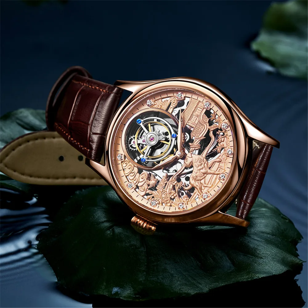 AESOP Men's Waterproof Tourbillon Skeleton Mechanical Hand Wind Watch Luxury Sapphire Crystal Luminous Hands Relogio Masculino