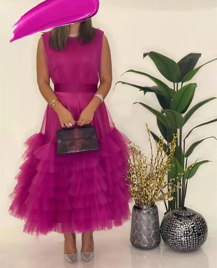 

Короткие тюлевые мусульманские вечерние платья по индивидуальному заказу فساتين السهرة A-Line длиной до щиколотки на молнии сзади для женщин