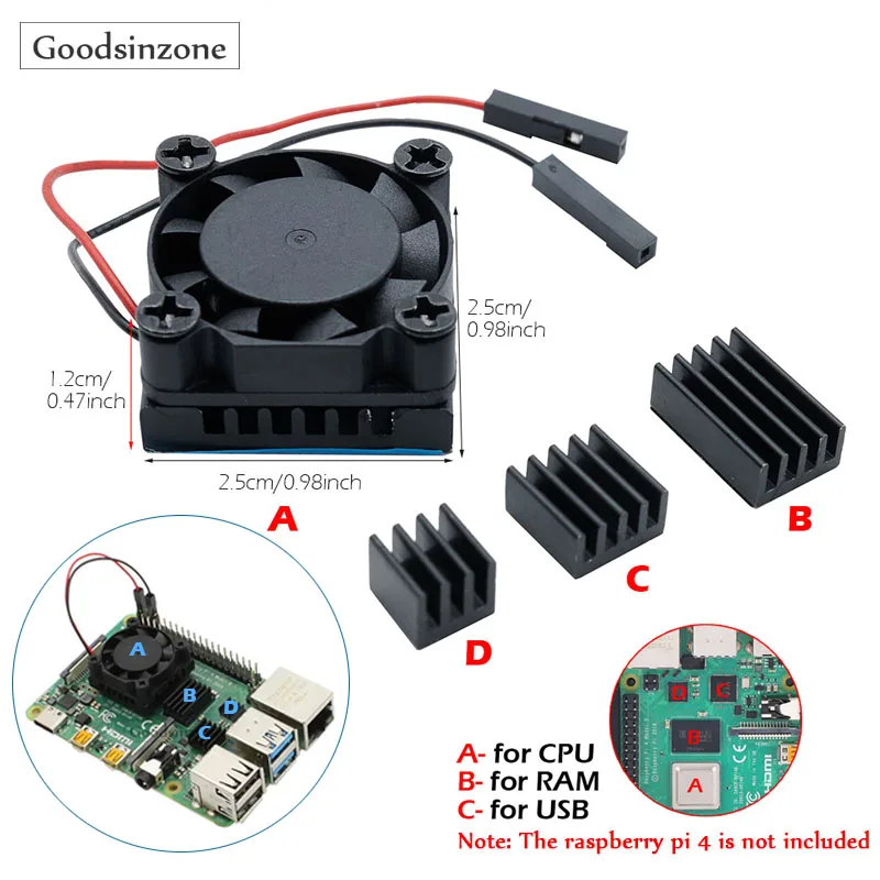 Raspberry Pi 4 Model B Heat Sink Single Cooling Fan RAM Heatsink Set Kit for Raspberry Pi 4 Pi4