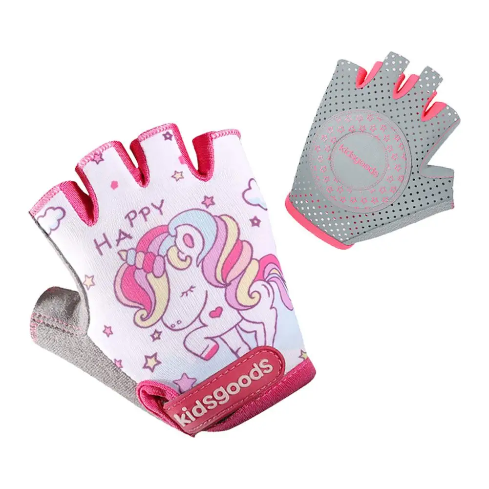 Child Cycling Gloves Elastic Non-slip Bike Gloves Cartoon Dinosaur Unicorn Printed Half Finger Bicycle Gloves Riding Equipment