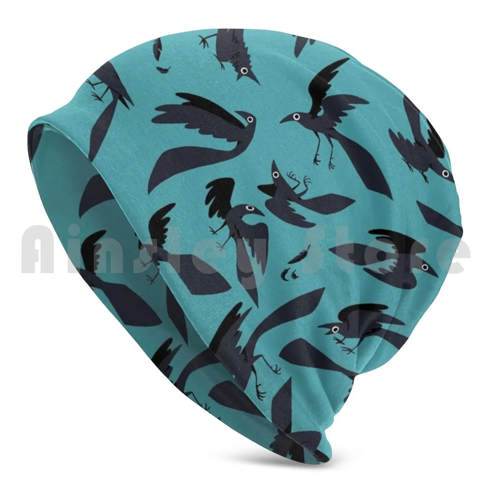 Graphic Grackles Beanies Pullover Cap Comfortable Blue Teal Birds Bird Nature Grackle Grackles Texas Austin