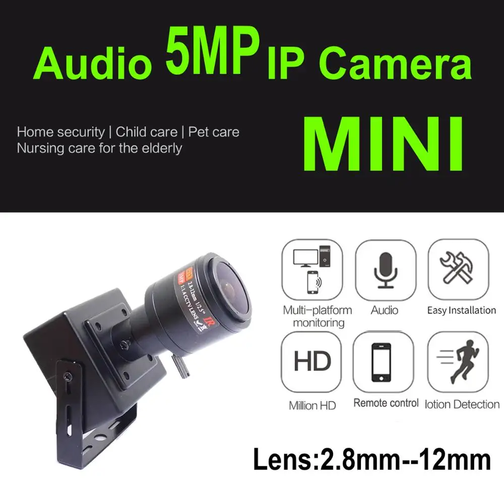 5MP POE Mini Camera 2.8mm-12mm Lens Ip Audio Cctv Security Video Surveillance IPCam Onvif Cctv HD Network Xmeye Home POE Camera