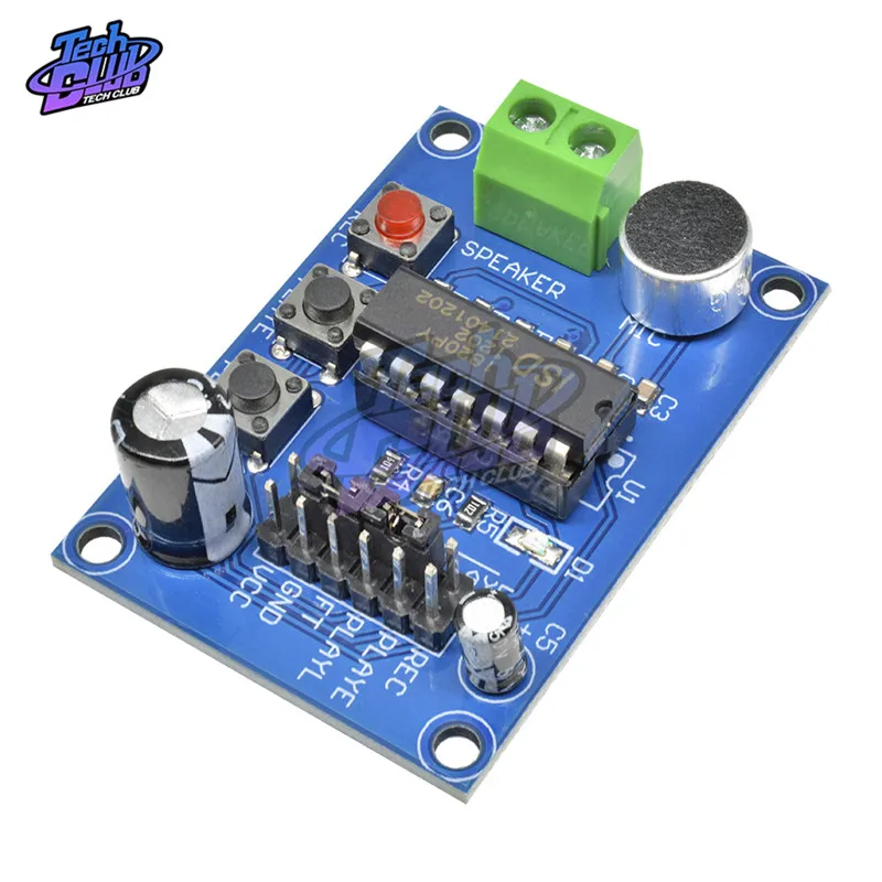 3 ~ 5V ISD1820 Sound/Voice Board Recording and Playback Module Blue PCB Version On-board Microphone Sound Recording Module