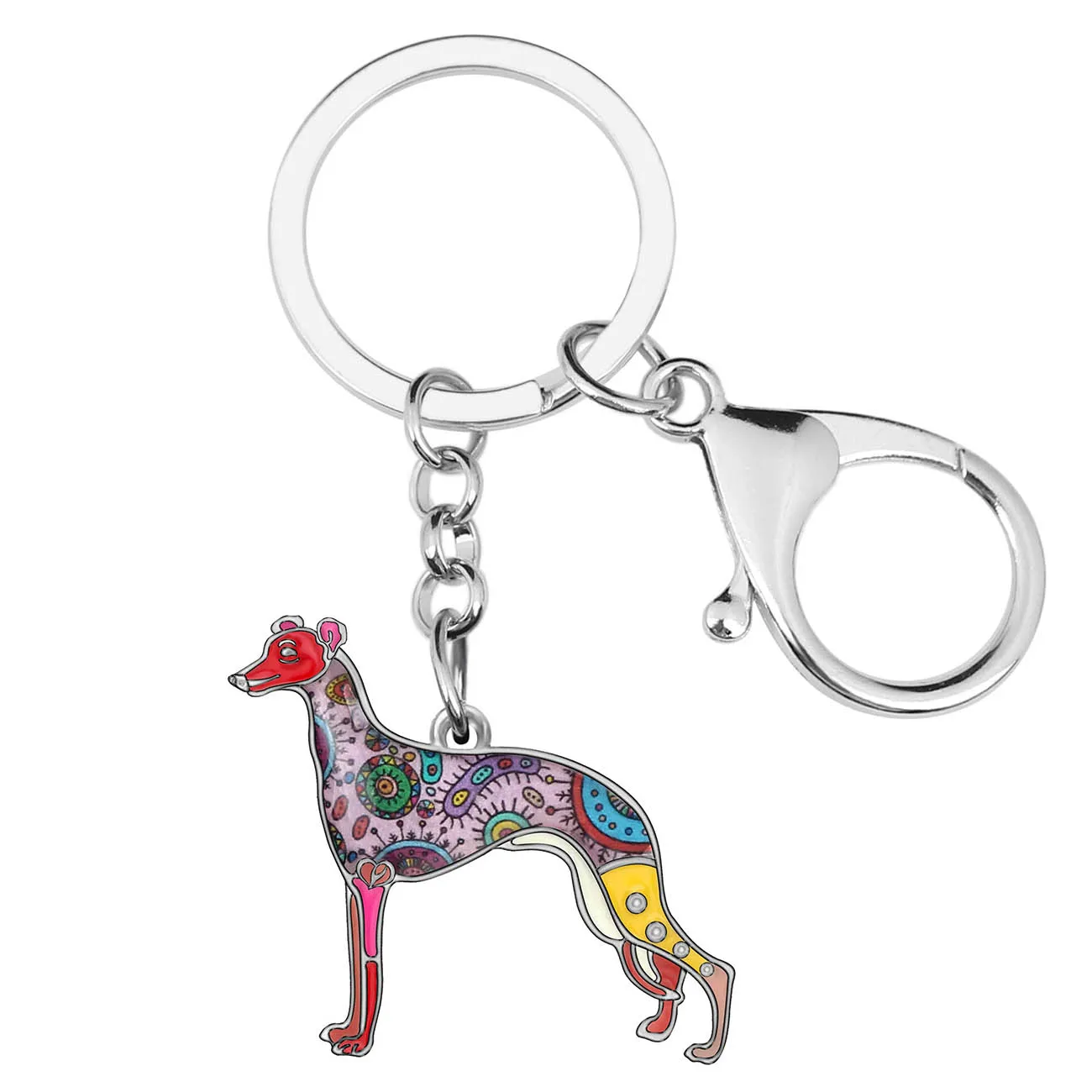 Weveni Enamel Metal Whippet Dog Key Chains Anime Animal Key Rings Handbag Car Key Holder Jewelry For Women Girl Pet Lovers Gifts