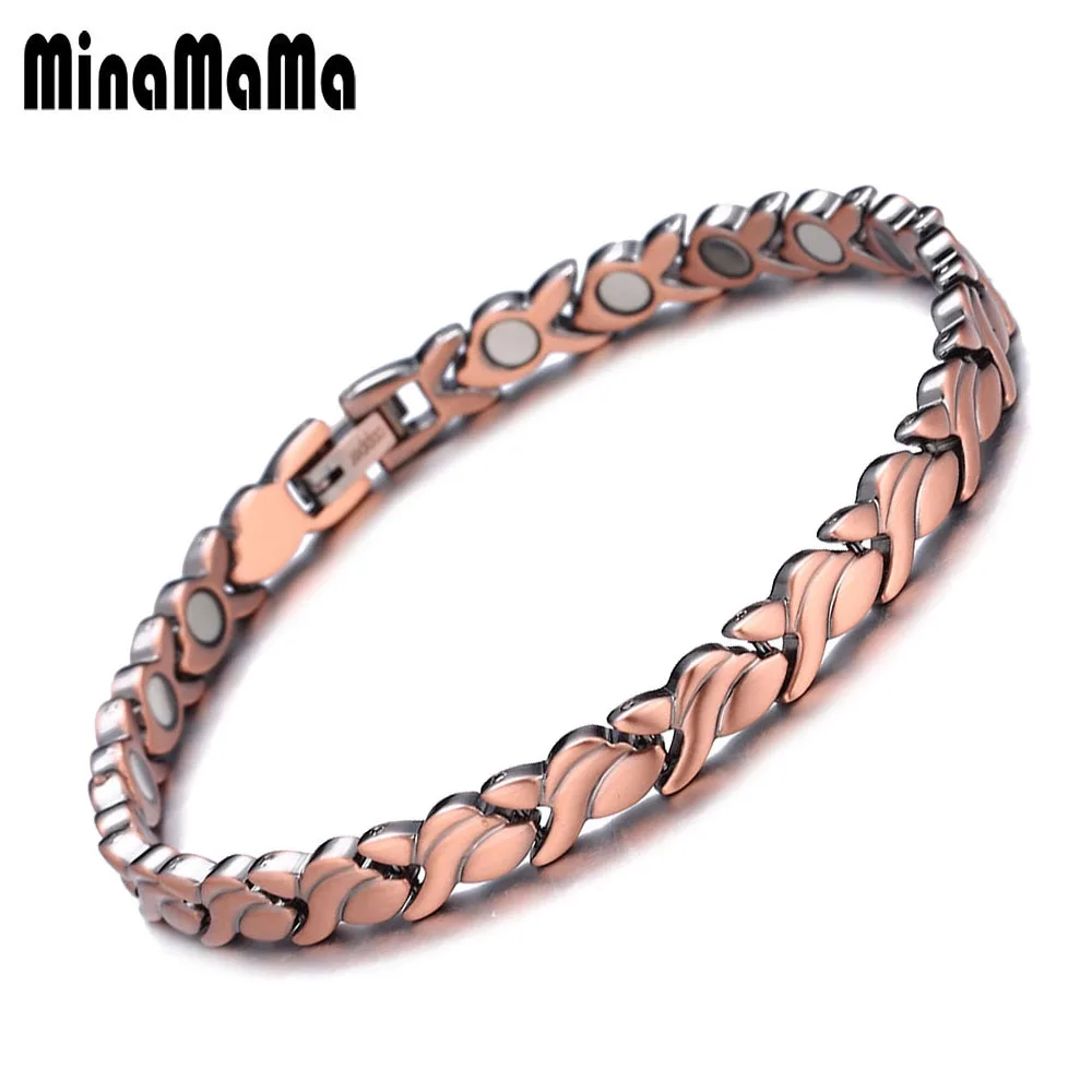 Pulseira magnética de energia cobre pura para mulheres, pulseira vintage de artrite e túnel do carpo