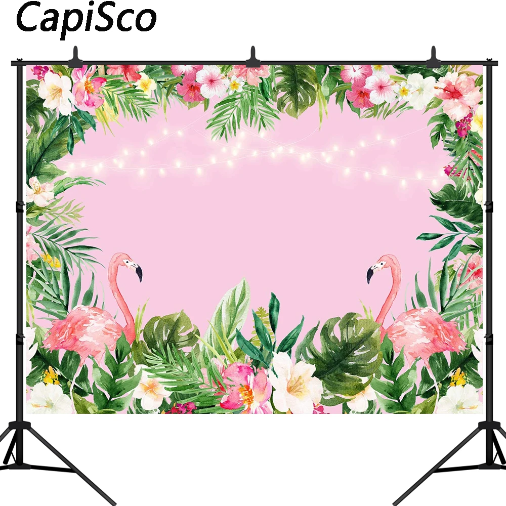 Capisco Pink Flamingo Birthday Backdrop Tropical Hawaiian Floral Photography Background Party Baby Shower Photo Booth Banner