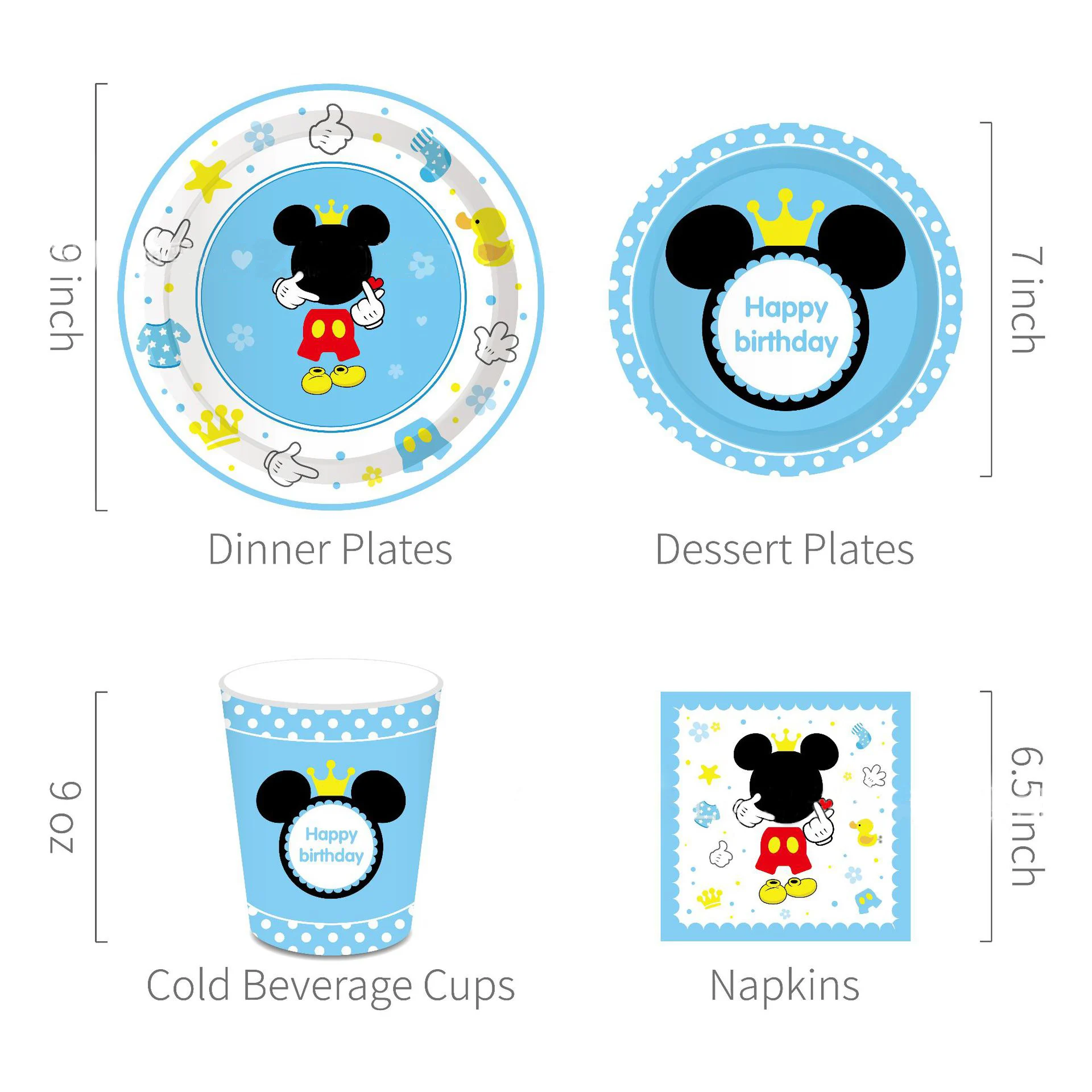 Mickey mouse party 1st birthday blue Disposable tableware decor anniversaire fille for baby baptism party cake paper plate decor