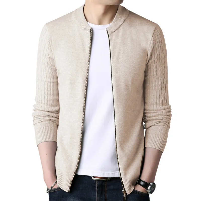 Cardigan maglione da uomo primaverile cappotto lavorato a maglia a maniche lunghe solido con cerniera completa maglione di lana Casual marea Slim