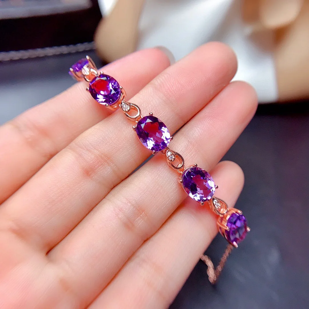 New Fashion Imitate Amethyst Rose Gold Color Treasure Luxury Purple Crystal Stone Bracelet For Women Fine Jewelry Christmas Gift